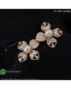 92.5 Silver Rose Gold Plated Floral Pearl Ear Studs – CZ Accents SE27365