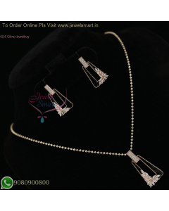92.5 Silver Rose Gold Plated Ball Chain with Enamel Pendant and Earrings - Elegant & Delicate NL27006