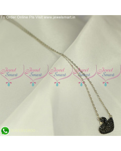 92.5 Sterling Silver 16 Inches Chain With Swan Pendant Black Stones PS25493