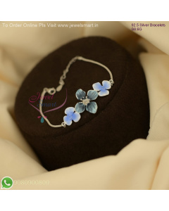 92.5 Silver Chain Bracelets with Floral Blue and Green Enamel Finish SB27107