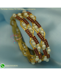 Affordable Party Wear Broad Pearl Gold Plated Colour Stone Bangles B26173
