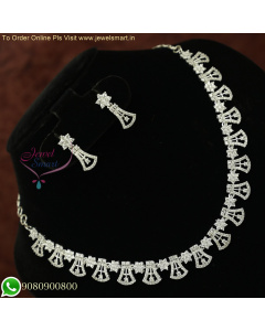 Affordable Silver Plated CZ Necklace Set with Color Stones - Latest Designs NL26082