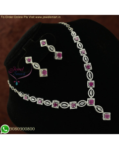 Diamond Catalogue Inspired Silver Plated Delicate Sparkling CZ Necklace Set - Latest Designs NL26088