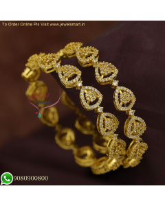 Triangle Design Antique Gold Bangles | Full White CZ Sparkling Stones B26035