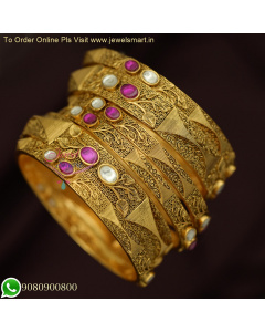 Antique Gold Plated Kundan Stones Bridal Bangles Set - 6 Pieces | Looks Like Real B25157