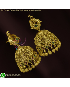 Timeless Opulence: Antique Gold Bridal Temple Jhumka Earrings - Latest Trending Jewellery J26209