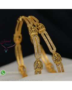 Antique Gold Plated Lakshmi Temple CZ Bangles – Party Wear Traditional Jewellery B29341