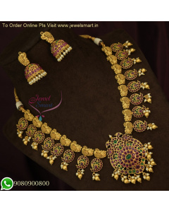 Exquisite Antique Gold Necklace with Peacock-Inspired Design and Real Kemp Stones NL24618N