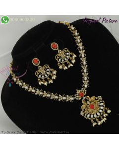 Antique Gold Pearl & Coral Necklace Set – Traditional Temple Jewellery NL29304