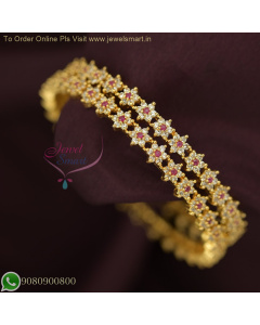 Antique Gold Plated Bangles with Pink & White Stones - Traditional Design | Jewelsmart.in B26744