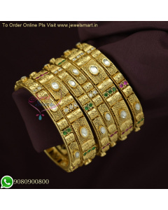 Antique Gold Plated Kundan Stones Bridal Bangles Set - 6 Pieces | Premium Jewellery B26150