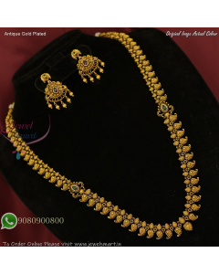 Antique Gold Plated Traditional Peacock Mango Necklace Set with Jhumka Earrings NL27463