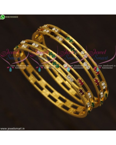 Baby Girl Gold Plated Stone Bangles 3 Line Simple Design Daily Wear B21651