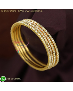Baby Size 4 Pcs Set Single Line White Stone Gold Plated Bangles  B26623