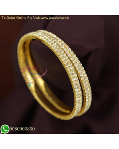Double Line White Stones Gold Plated Bangles - Soft Finish Kids Jewelry B26624