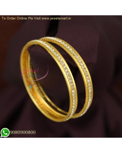 Double Line String White Stones Gold Plated Bangles - Soft Finish Kids Jewelry B26628