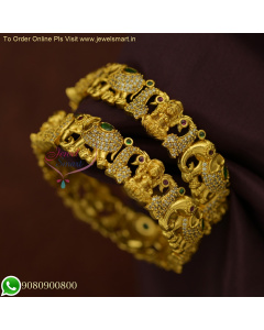 Bahubali Movie-Inspired Temple Bangles: Antique Gold with Exclusive CZ Stone Embellishments B25976