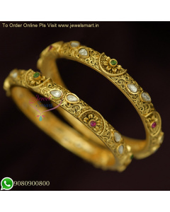 Beautiful Gold Bangles Design with Kundan Stones - Handcrafted Like Real B25156