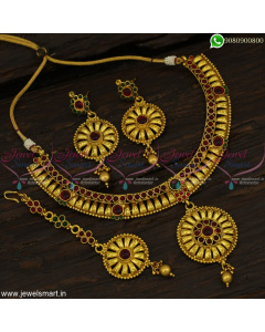 Beautiful Kemp Stones Low Price Necklace Set With Maang Tikka Antique Jewellery NL22818