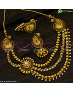Big Jhumka Earrings With Layered Necklace Design Antique Mango Jewellery Online NL22945