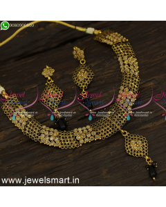 Black and Dull Yellow Polki Stones Antique Fashion Jewellery Set Low Price NL24085