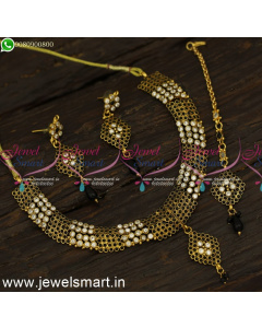 Black and White Colour Copper Antique Fashion Jewellery Set Maang Tikka NL24088