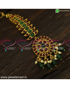 Bridal Nethi Chutti Designs Latest Maang Tikka Antique Gold Floral T24739