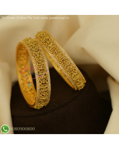 Broad 2-Piece Antique Gold Bridal Temple Bangles - Affordable Prices B27086