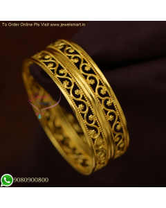 Timeless Broad Floral Design Gold Plated Bangles for Everyday Elegance B25996