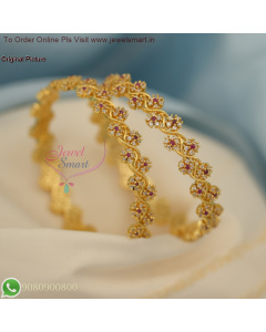 Broad Floral Design Gold Bangles - Diamond Look, Long-Lasting Plating B27069