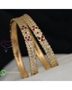 Broad Impon Gold Bangles for Daily Wear – Panchaloha Double Line Stone Bangles with Smooth Finish B29340