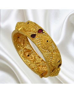 Broad Intricately Designed Gold Plated Kada Bangles Screw Open B17051
