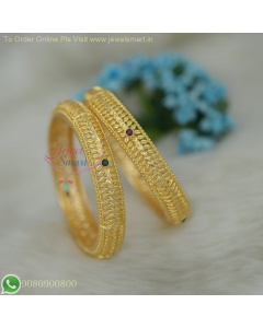 Broad Leaf Design Gold Plated Bangles | Real Jewellery Replica with Long-Lasting Finish B26827
