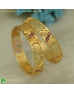 Broad Ruby Stones Studded Gold Plated Bangles | Lightweight Party & Regular Wear B26829