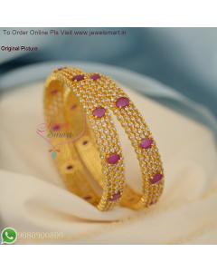 Broad Ruby White CZ Stones Bridal Gold Plated Bangles – Real Look Premium Jewellery B27060