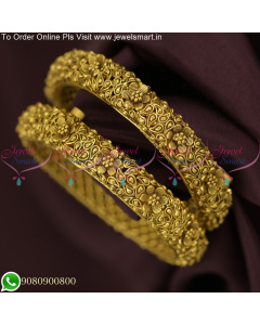 Captivating Beauty: Antique Gold Floral Bangles for Elegant and Versatile Style B25734
