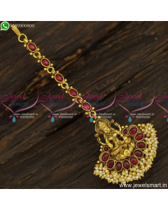 Captivating Temple Jewellery Latest Oval Kemp MangTika Antique Gold Designs Online T23854