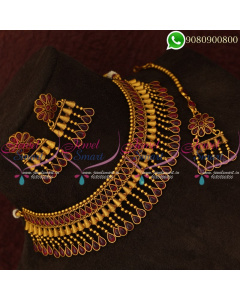 Choker Necklace Bridal Jewellery Red Kemp Stones Drops Maang Tikka NL20763