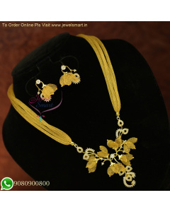 Choker Style 4 Line Gold Catalogue-Inspired 92.5 Pure Silver Mesh Chain Necklace Set with Delicate Pendant and Earrings NL26069