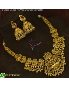 Classic Antique Gold Temple Necklace Designs Set Jhumka Earrings NL25628