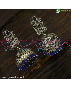 Colour Beads Silver Plated Jhumka Earrings Black Oxidised Jewellery J24713