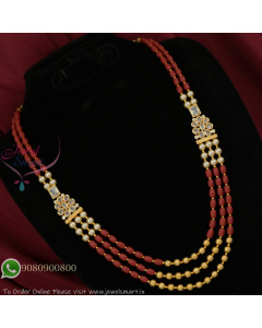 Triple Layered Coral Bead Necklace Set – Gold Plated Designer Ethnic Jewelry NL27365