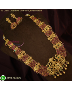 Ethereal Beauty: Crystal Danglers with Temple Mugappu Handcrafted Long Gold Necklace - Trending Bridal Jewelry NL22292N