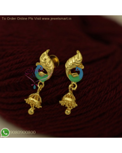 Cute Small Peacock Jhumka Earrings with Gold Inspired Meenakari Work - Lightweight Collections at Best Prices J26831