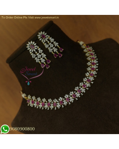 Exquisite CZ Jewellery Set with Ruby and Emerald Stones and Long Size Earrings - Timeless Elegance NL25897