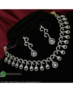 Diamond Look CZ White Stone Designer Necklace Set with Matching Drop Earrings NL27332