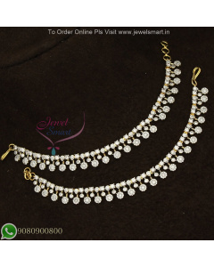 CZ White Sparkling Stones Ear Chains – Bridal Mattal Hair Accessories EC27224