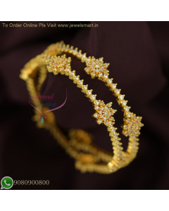 CZ White Stone Gold Bangles Design | Party Wear Sparkling Jewelry B26701