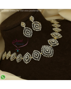 CZ White Stones Floral Broad Necklace Set – Gold & Silver Plated at Affordable Prices
