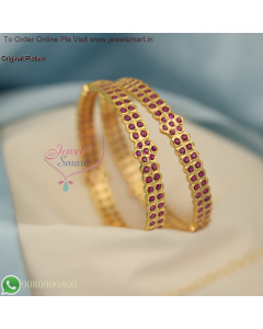 Dark Ruby Pink Stones Impon Bangles - Gold Replica Panchaloha Jewellery B27064